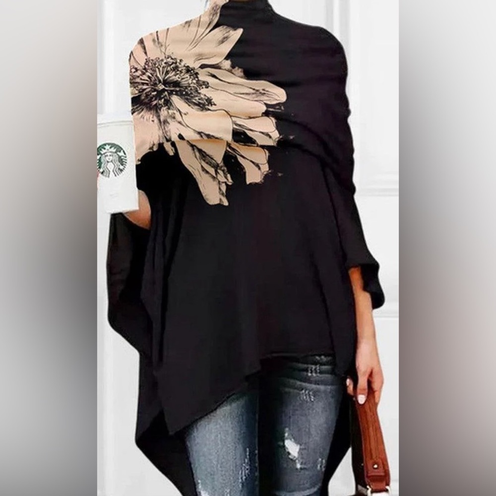Medium high collar black top.